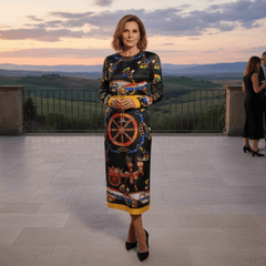 Sicilian Carnival Pure Silk Midi Dress