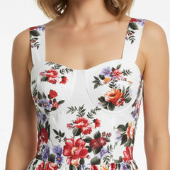 Floralia Italiana White Cotton Midi Dress with Padded Cups