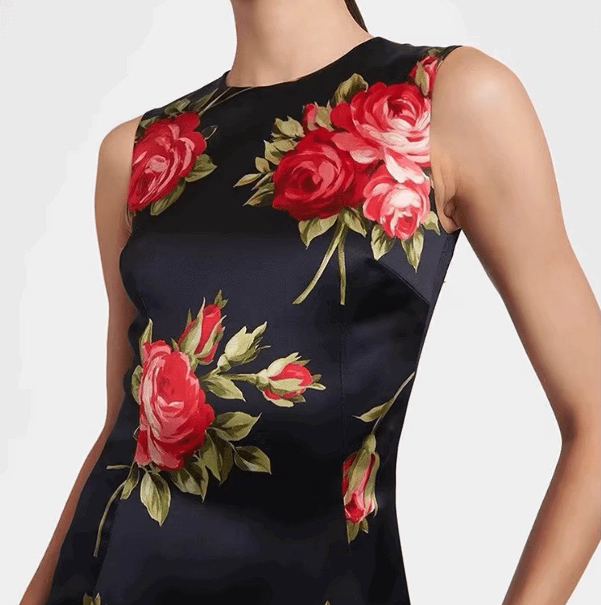 Midnight Roses Floral Silk Midi Dress