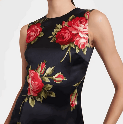 Midnight Roses Floral Silk Midi Dress