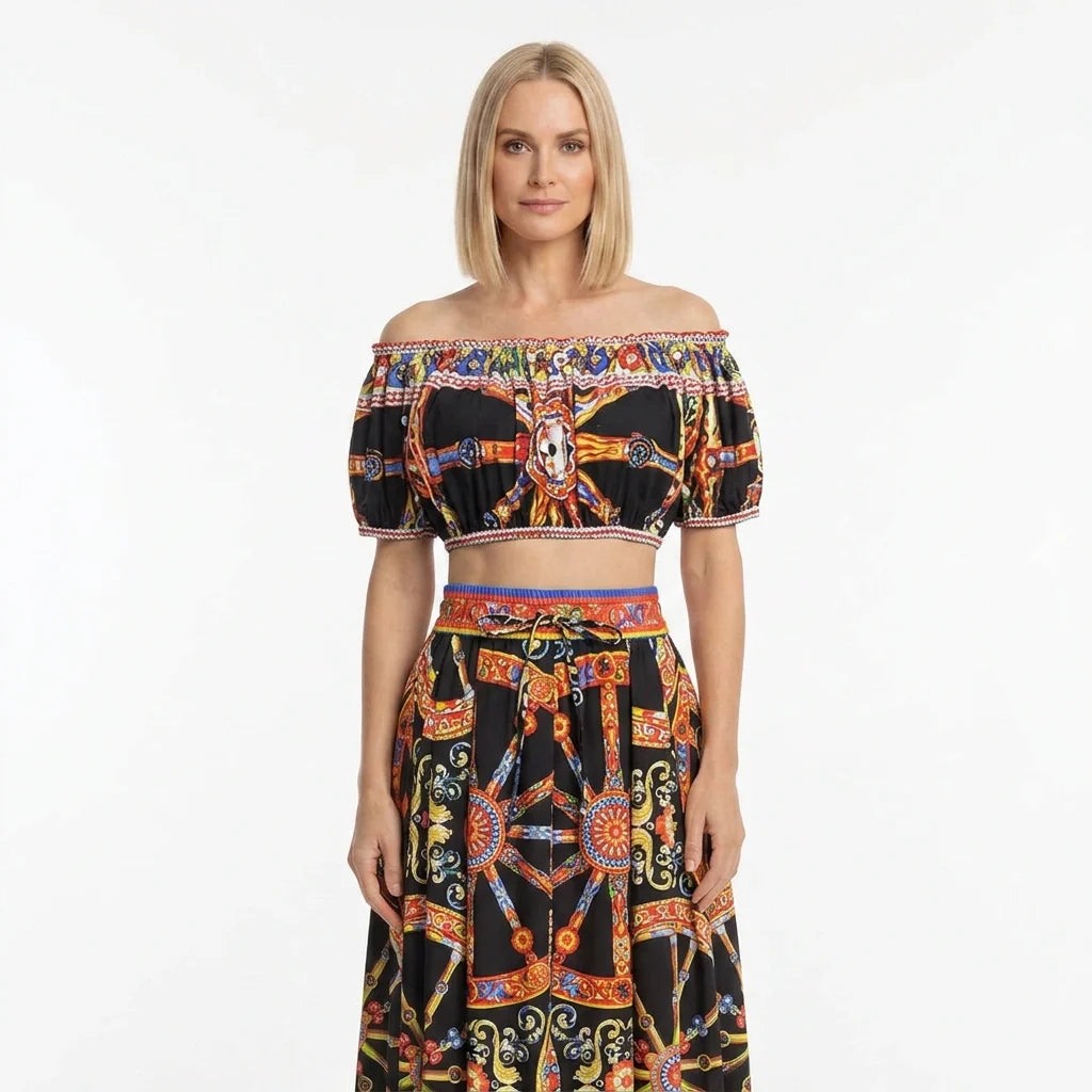 Sicilian Carretto Cotton Off Shoulder Top