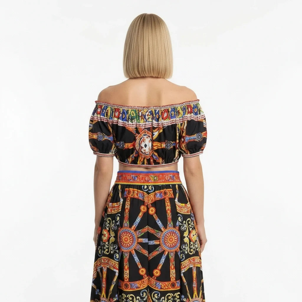 Sicilian Carretto Cotton Off Shoulder Top
