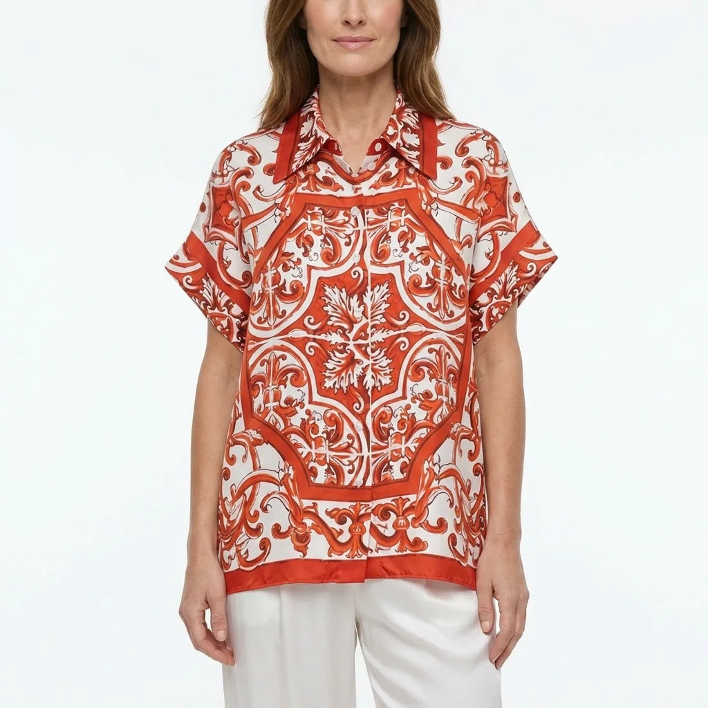 Orange Majolica Silk Loose Fit Blouse