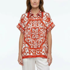Orange Majolica Silk Loose Fit Blouse
