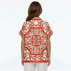 Orange Majolica Silk Loose Fit Blouse