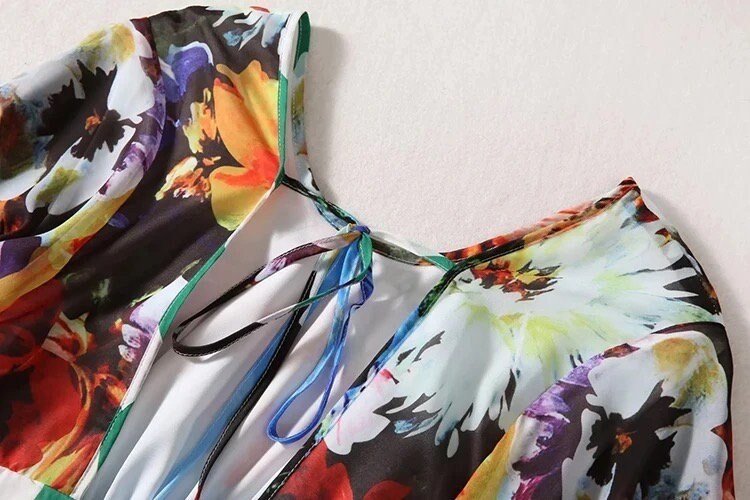 OUTLET: Italian luxury chiffon fabric (Portofino print) half sleeve dress, SIZE L / EU38 / US8