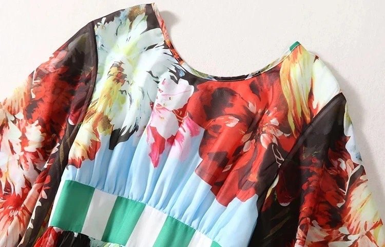 OUTLET: Italian luxury chiffon fabric (Portofino print) half sleeve dress, SIZE L / EU38 / US8