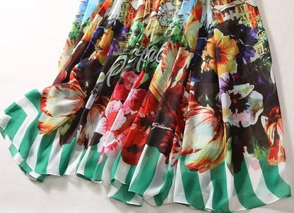 OUTLET: Italian luxury chiffon fabric (Portofino print) half sleeve dress, SIZE L / EU38 / US8