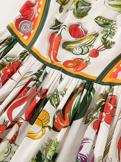 OUTLET: Italian Veggies print sleeveless cotton maxi dress, SIZE XL / EU40 / US10