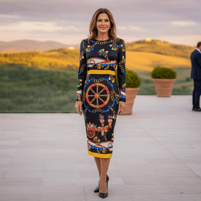 Sicilian Carnival Pure Silk Midi Dress