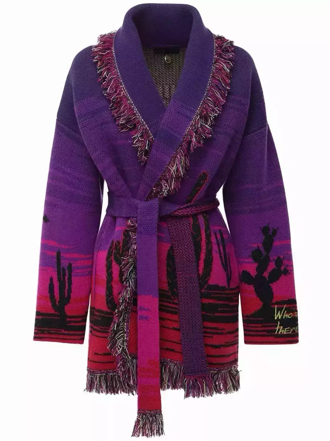 Purple Desert Landscape Belted Knit Cardigan