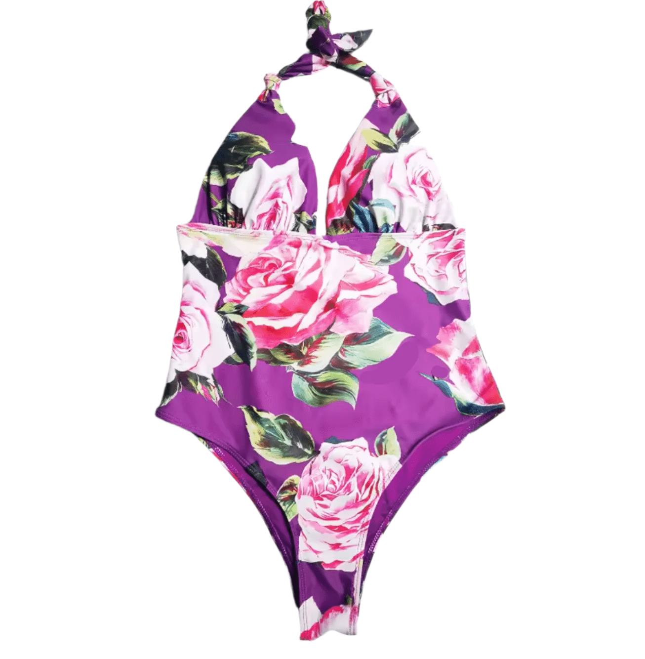 Purple roses print one piece swimsuit