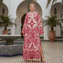 Red Majolica Porcelain print maxi Kaftan dress