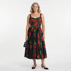 Red Roses Midi Bustier Dress