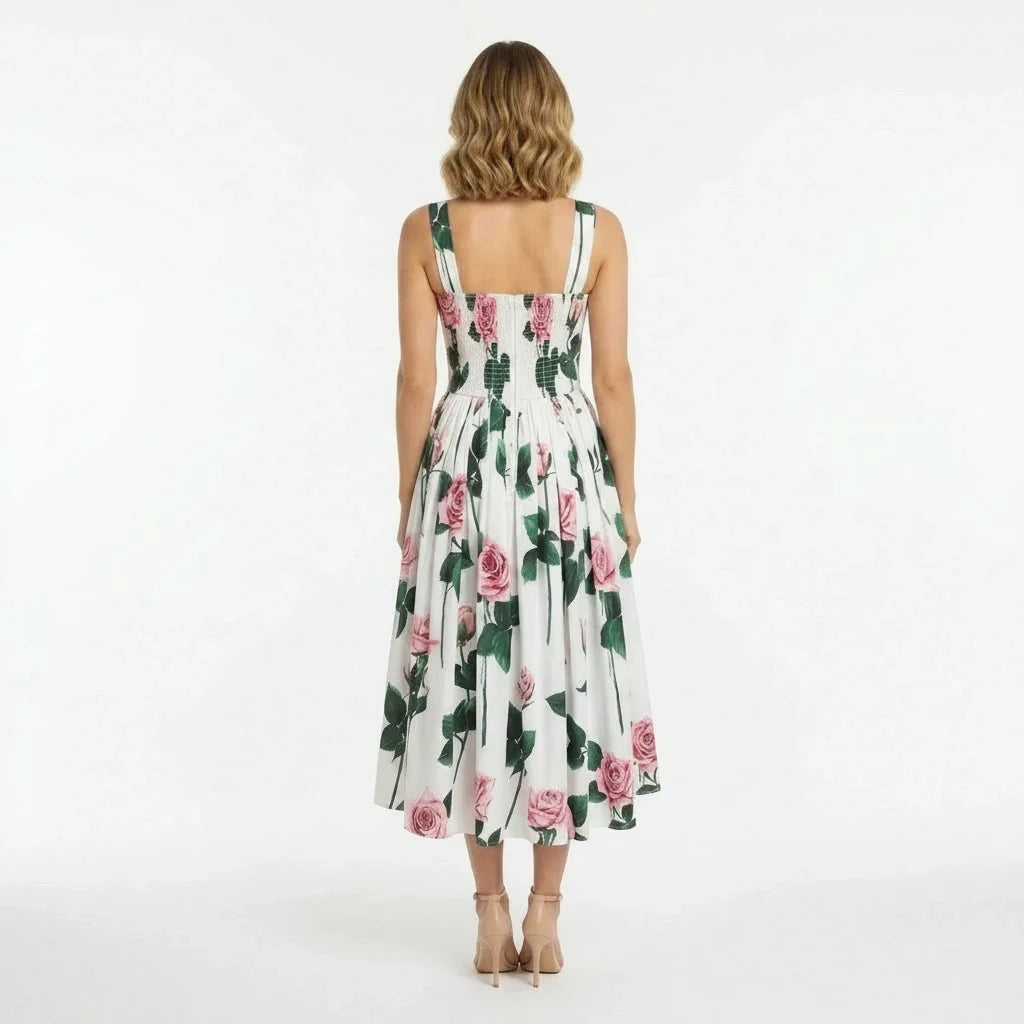 Italian Pink Roses Push Up Cotton Dress
