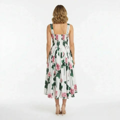 Italian Pink Roses Push Up Cotton Dress