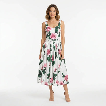 Italian Pink Roses Push Up Cotton Dress