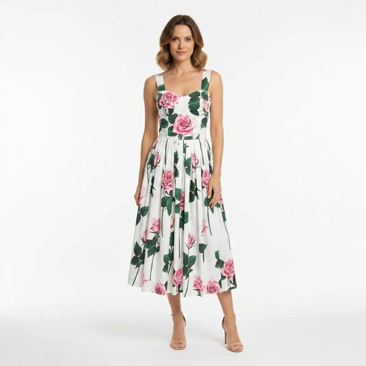 Italian Pink Roses Push Up Cotton Dress