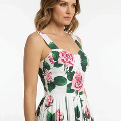 Italian Pink Roses Push Up Cotton Dress