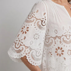 White Broderie Cotton Half Sleeve Top and Shorts Set