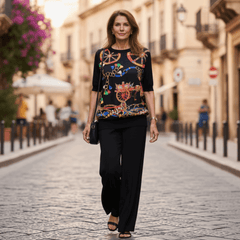 Sicilian Carnival Black Silk & Wool Knitted Top
