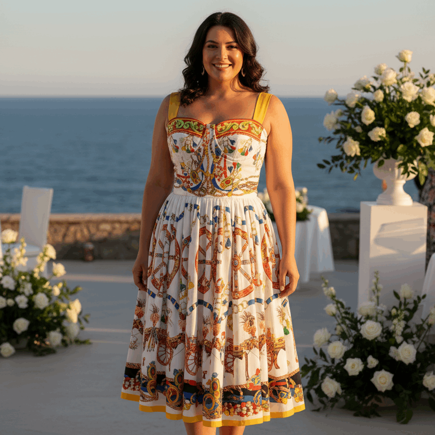 Sicilian Carnival White Cotton Midi Dress