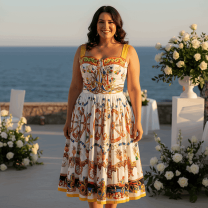 Sicilian Carnival White Cotton Midi Dress