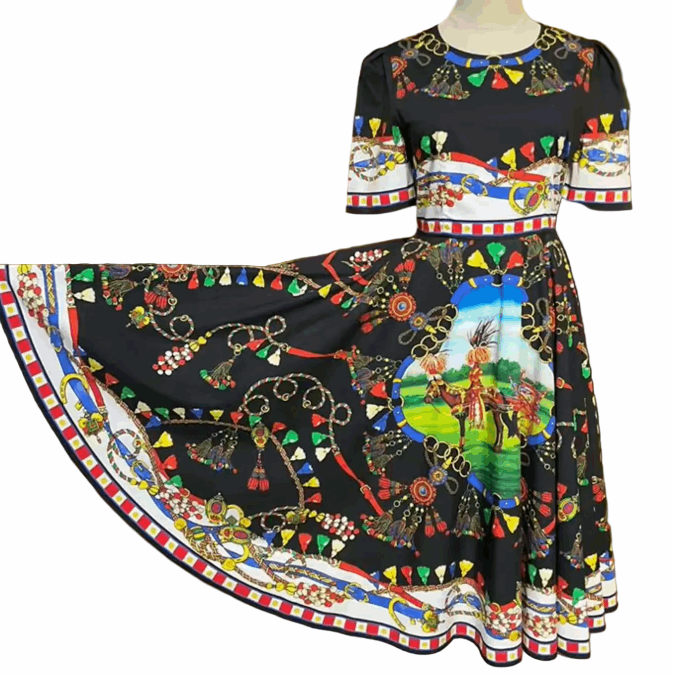 Sicilian Carnival Cotton Midi Dress with Pockets
