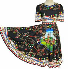 Sicilian Carnival Cotton Midi Dress with Pockets