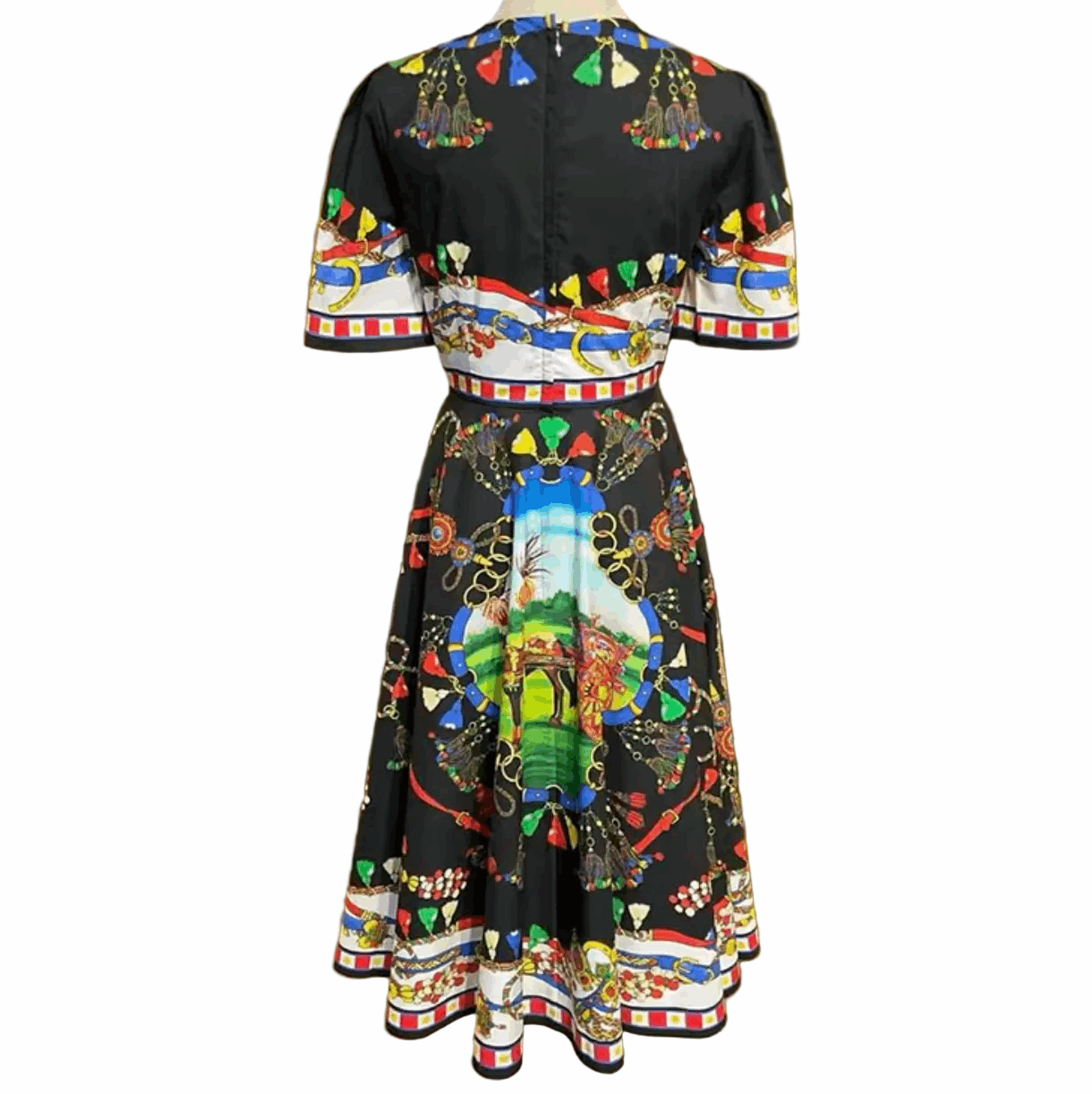 Sicilian Carnival Cotton Midi Dress with Pockets