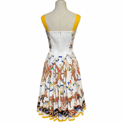Sicilian Carnival White Cotton Midi Dress