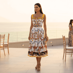 Sicilian Carnival White Cotton Midi Dress