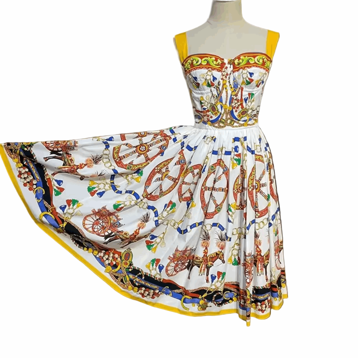Sicilian Carnival White Cotton Midi Dress