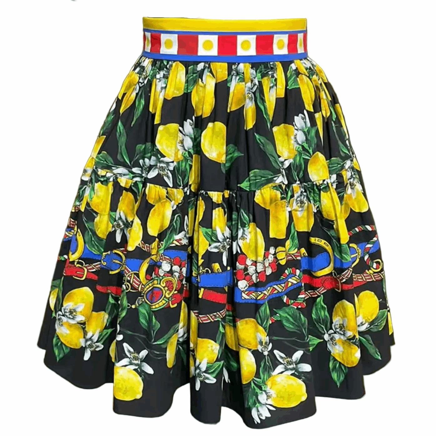 Sicilian Lemons Cotton Knee Length Skirt