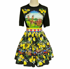 Sicilian Lemons Cotton Knee Length Skirt