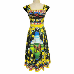Sicilian Lemons Cotton Midi Dress
