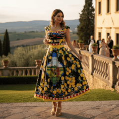 Sicilian Lemons Cotton Midi Dress