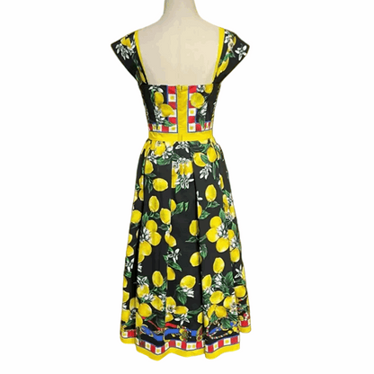 Sicilian Lemons Cotton Midi Dress