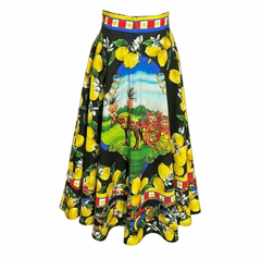 Sicilian Lemons Cotton Midi Skirt