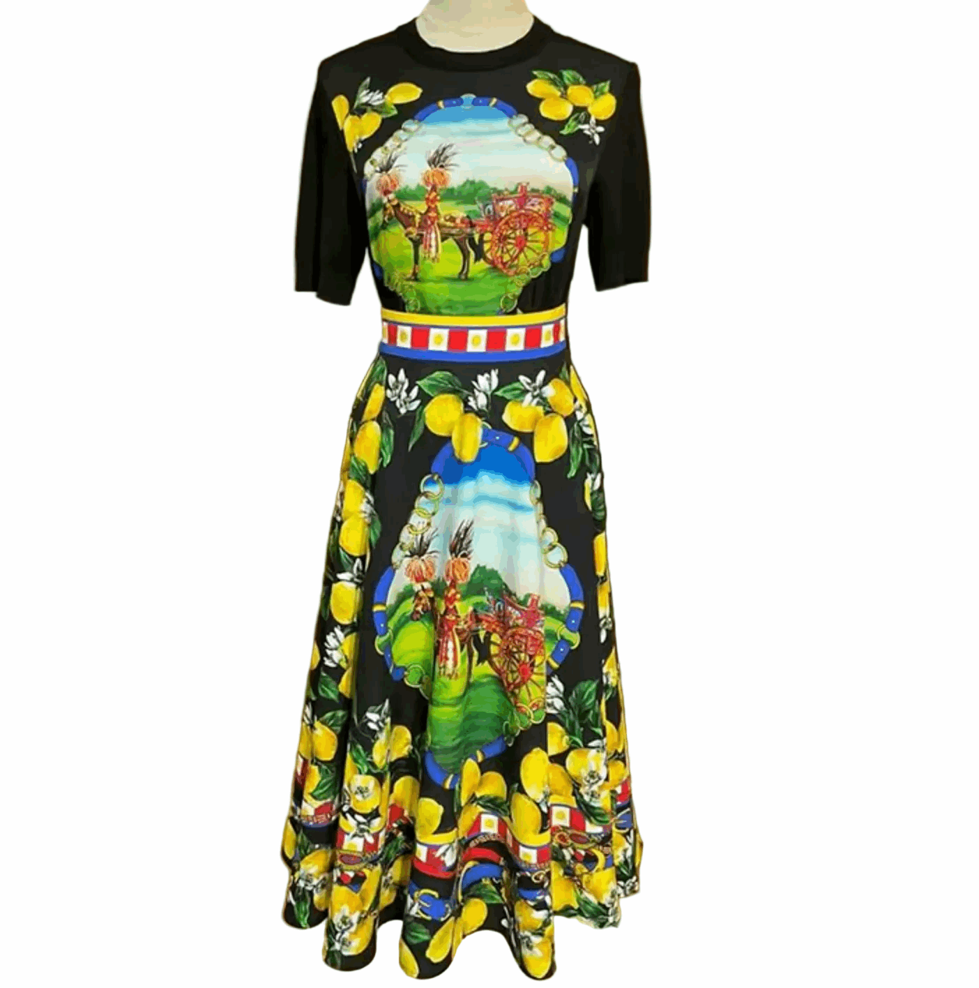 Sicilian Lemons Cotton Midi Skirt