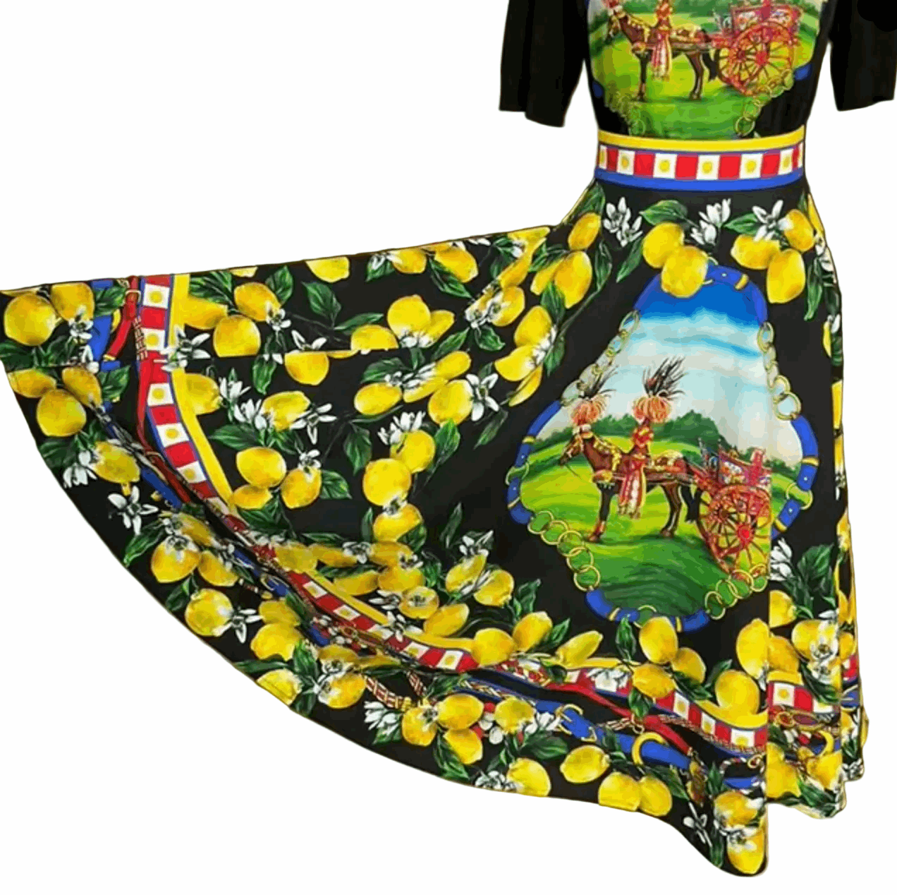 Sicilian Lemons Cotton Midi Skirt