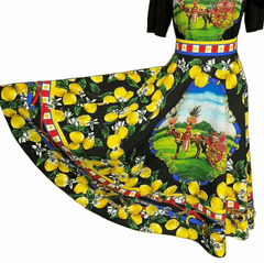 Sicilian Lemons Cotton Midi Skirt