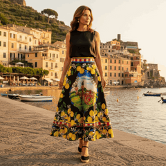 Sicilian Lemons Cotton Midi Skirt