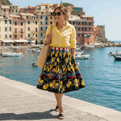 Sicilian Lemons Cotton Knee Length Skirt