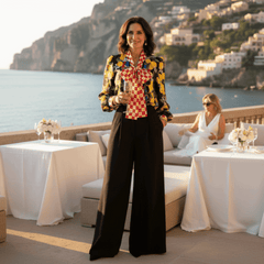 Sicilian Lemons Pure Silk Blouse with Bow