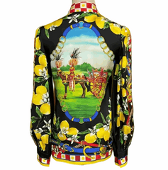 Sicilian Lemons Pure Silk Blouse with Bow