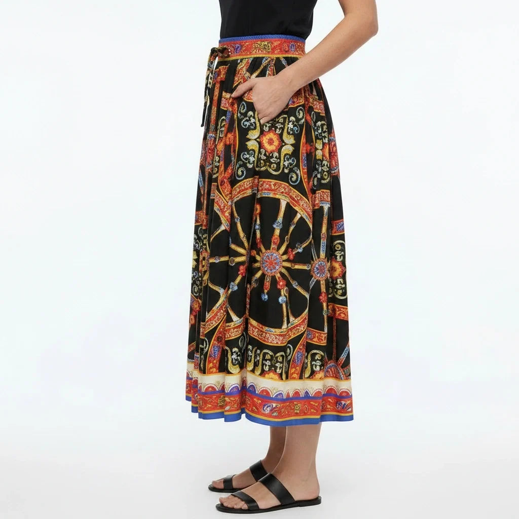 Sicilian Carretto Cotton Midi Skirt