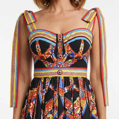 Carretto Cotton Mini Dress with Bow Shoulder Straps
