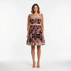 Carretto Cotton Mini Dress with Bow Shoulder Straps