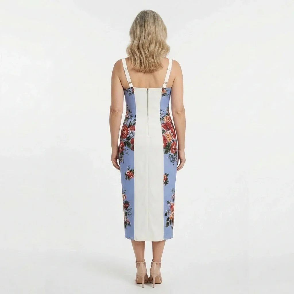 Floralia Italiana Pure Silk Lingerie-Style Blue Midi Dress